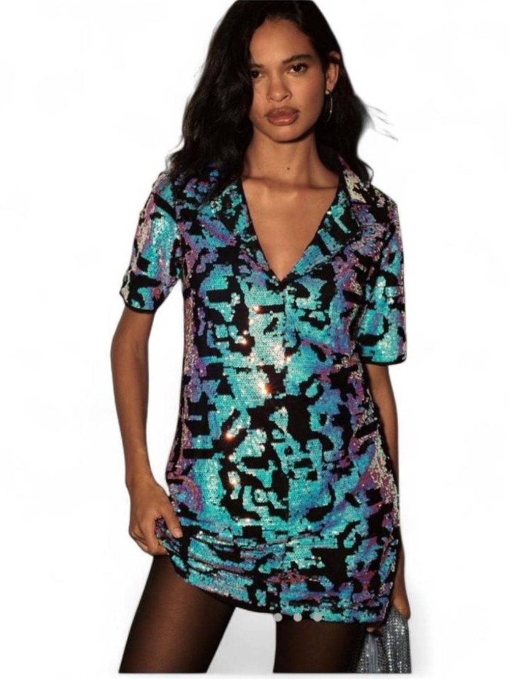 Bhunani by Jyoti Short Sleeve V- Neck Sequin Mini Dress